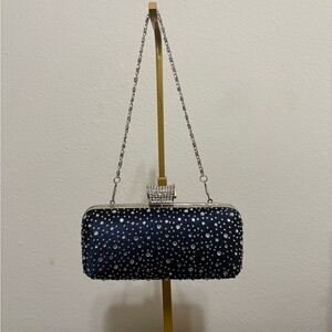 Elegant Navy Blue Clutch with Silver Accents